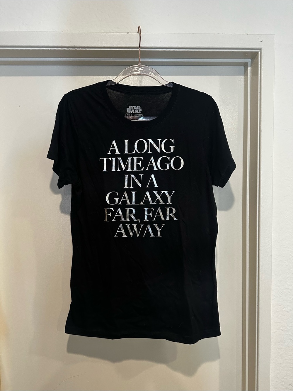 Star Wars Black Graphic Tee - "A Long Time Ago" with Metallic Silver text